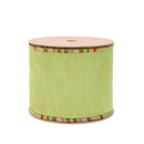 4" Wired Reversible Dupioni Ribbon | Moss w/ Moss Plaid Piping and Backing | 10 Yard Roll