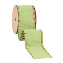 2 1/2" Wired Reversible Dupioni Ribbon | Moss w/ Moss Plaid Piping and Backing | 10 Yard Roll