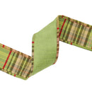 2 1/2" Wired Reversible Dupioni Ribbon | Moss w/ Moss Plaid Piping and Backing | 10 Yard Roll
