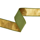 2 1/2" Wired Dupioni Ribbon | Moss w/ Gold Metallic Fused Backing | 10 Yard Roll