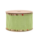 2 1/2" Wired Reversible Dupioni Ribbon | Moss w/ Moss Plaid Piping and Backing | 10 Yard Roll