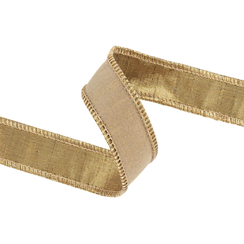 1" Wired Ribbon | Gold Dupion w/ Metallic-Fused Backing | 10 Yard Roll
