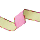 2 1/2" Wired Reversible Ribbon | Pink/Apple Green Dupion Apsen Check Piping | 10 Yard Roll