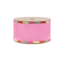 2 1/2" Wired Reversible Ribbon | Pink/Apple Green Dupion Apsen Check Piping | 10 Yard Roll
