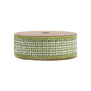 1" Wired Woven Jacquard Ribbon | Green/White w/ Green Backing | 10 Yard Roll