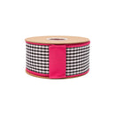 2 1/2" Checkered Wired Ribbon | Black/White Small Check w/ Pink Backing | 10 Yard Roll