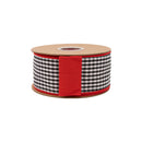 2 1/2" Checkered Wired Ribbon | Black/White Small Check w/ Red Backing | 10 Yard Roll