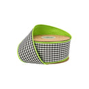 2 1/2" Checkered Wired Ribbon | Black/White Small Check w/ Green Backing | 10 Yard Roll