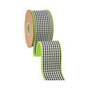 2 1/2" Checkered Wired Ribbon | Black/White Small Check w/ Green Backing | 10 Yard Roll