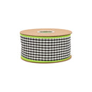 2 1/2" Checkered Wired Ribbon | Black/White Small Check w/ Green Backing | 10 Yard Roll