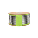 2 1/2" Checkered Wired Ribbon | Black/White Small Check w/ Green Backing | 10 Yard Roll