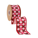 2 1/2" Wired Dupioni Ribbon | Colorful Chocolate Dots w/Pink Backing | 10 Yard Roll