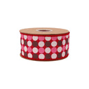 2 1/2" Wired Dupioni Ribbon | Colorful Chocolate Dots w/Pink Backing | 10 Yard Roll