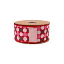 2 1/2" Wired Dupioni Ribbon | Colorful Chocolate Dots w/Pink Backing | 10 Yard Roll
