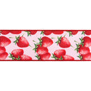 4" Wired Dupioni Ribbon | Strawberries on Pink w/ Pink Backing | 10 Yard Roll
