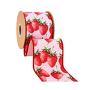 4" Wired Dupioni Ribbon | Strawberries on Pink w/ Pink Backing | 10 Yard Roll