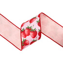 4" Wired Dupioni Ribbon | Strawberries on Pink w/ Pink Backing | 10 Yard Roll