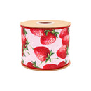4" Wired Dupioni Ribbon | Strawberries on Pink w/ Pink Backing | 10 Yard Roll