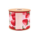 4" Wired Dupioni Ribbon | Strawberries on Pink w/ Pink Backing | 10 Yard Roll
