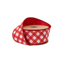 2 1/2" Wired Dupioni Ribbon | Lattice Plaid Red on Pink w/ Red Backing | 10 Yard Roll