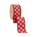 2 1/2" Wired Dupioni Ribbon | Bias Cut Pink and Red Lattice Plaid w/ Red Backing | 10 Yard Roll