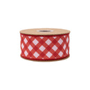 2 1/2" Wired Dupioni Ribbon | Bias Cut Pink and Red Lattice Plaid w/ Red Backing | 10 Yard Roll