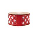 2 1/2" Wired Dupioni Ribbon | Lattice Plaid Red on Pink w/ Red Backing | 10 Yard Roll