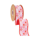 2 1/2" Wired Dupioni Ribbon | XOXO on White w/ Red Backing | 10 Yard Roll