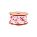 2 1/2" Wired Dupioni Ribbon | XOXO on White w/ Red Backing | 10 Yard Roll