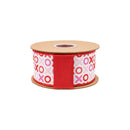 2 1/2" Wired Dupioni Ribbon | XOXO on White w/ Red Backing | 10 Yard Roll