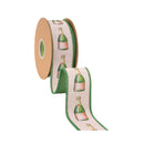 1 1/2" Wired Dupioni Ribbon | Champagne Bottles on Pale Pink w/ Green Backing | 10 Yard Roll