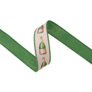 1 1/2" Wired Dupioni Ribbon | Champagne Bottles on Pale Pink w/ Green Backing | 10 Yard Roll