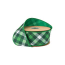 2 1/2" Wired Dupioni Ribbon | Green/White Bias Plaid on Green w/ Green Backing | 10 Yard Roll