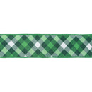 2 1/2" Wired Dupioni Ribbon | Green/White Bias Plaid on Green w/ Green Backing | 10 Yard Roll