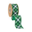 2 1/2" Wired Dupioni Ribbon | Green/White Bias Plaid on Green w/ Green Backing | 10 Yard Roll