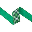 2 1/2" Wired Dupioni Ribbon | Green/White Bias Plaid on Green w/ Green Backing | 10 Yard Roll