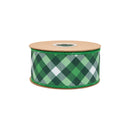 2 1/2" Wired Dupioni Ribbon | Green/White Bias Plaid on Green w/ Green Backing | 10 Yard Roll
