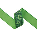 2 1/2" Wired Dupioni Ribbon | Clovers w/ Green Backing | 10 Yard Roll