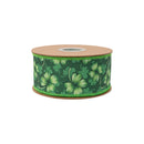 2 1/2" Wired Dupioni Ribbon | Clovers w/ Green Backing | 10 Yard Roll