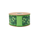 2 1/2" Wired Dupioni Ribbon | Clovers w/ Green Backing | 10 Yard Roll