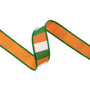 1 1/2" Wired Dupioni Ribbon | Green/White/Orange Wide Horizontal Stripe on White w/ Orange Backing | 10 Yard Roll