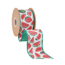 2 1/2" Wired Dupioni Ribbon | Random Watermelon Print w/ Green Backing | 10 Yard Roll