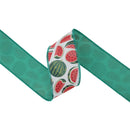 2 1/2" Wired Dupioni Ribbon | Random Watermelon Print w/ Green Backing | 10 Yard Roll