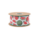 2 1/2" Wired Dupioni Ribbon | Random Watermelon Print w/ Green Backing | 10 Yard Roll