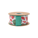 2 1/2" Wired Dupioni Ribbon | Random Watermelon Print w/ Green Backing | 10 Yard Roll