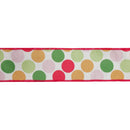 2 1/2" Wired Dupioni Ribbon | Colorful Dots on White w/ Green Backing | 10 Yard Roll