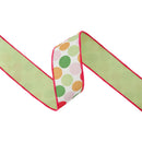 2 1/2" Wired Dupioni Ribbon | Colorful Dots on White w/ Green Backing | 10 Yard Roll