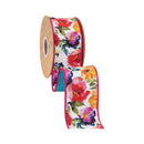 2 1/2" Wired Dupioni Ribbon | Saturated Floral w/ Blue Backing | 10 Yard Roll