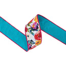 2 1/2" Wired Dupioni Ribbon | Saturated Floral w/ Blue Backing | 10 Yard Roll