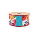 2 1/2" Wired Dupioni Ribbon | Saturated Floral w/ Blue Backing | 10 Yard Roll